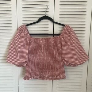 BB Dakota by Steve Madden Gingham Puff Sleeve Top - Large